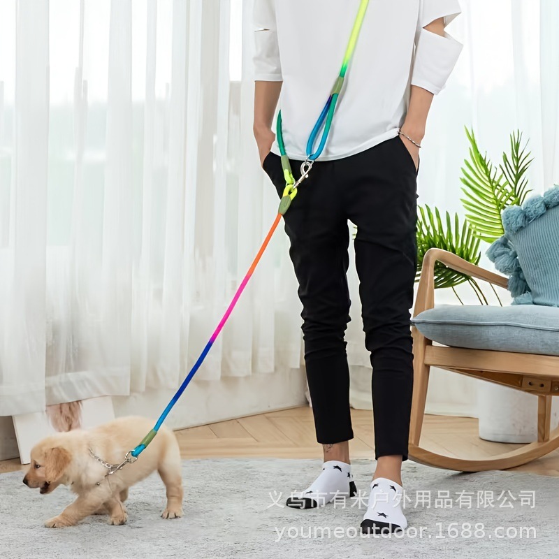宠物牵引绳解放双手斜跨绳肩带遛狗绳圆绳一拖二狗狗牵引