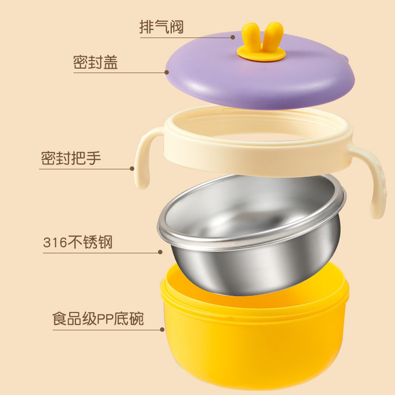 儿童辅食碗316不锈钢碗耐摔防烫餐具套装宝宝专用注水保温饭碗