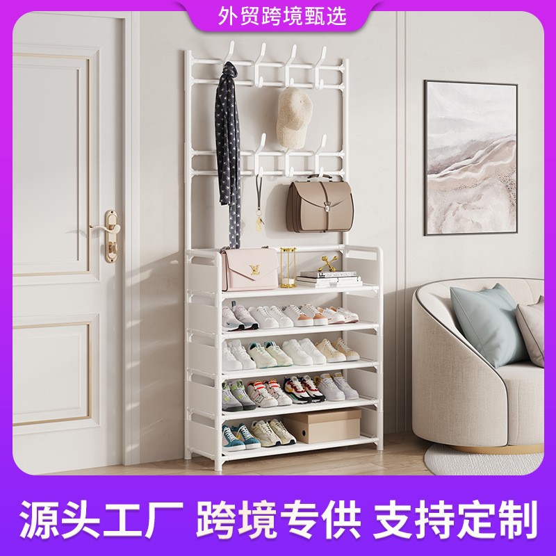 简易鞋架子家用一体式多功能大容量省空间衣帽架组合收纳置物鞋柜