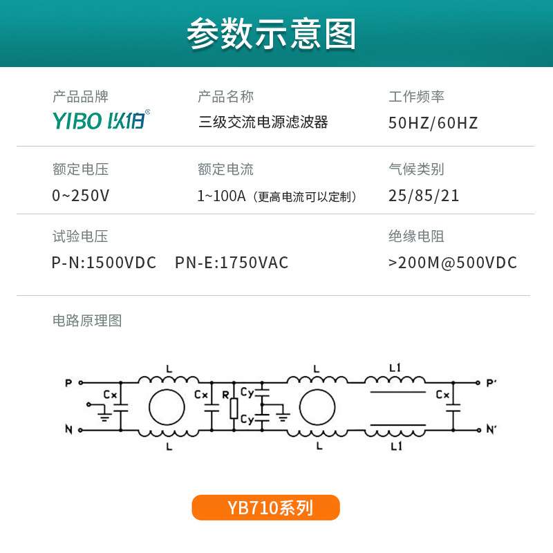 以伯emi单相电源滤波器220V抗干扰三级交流YB710/YB710T/YB710TG