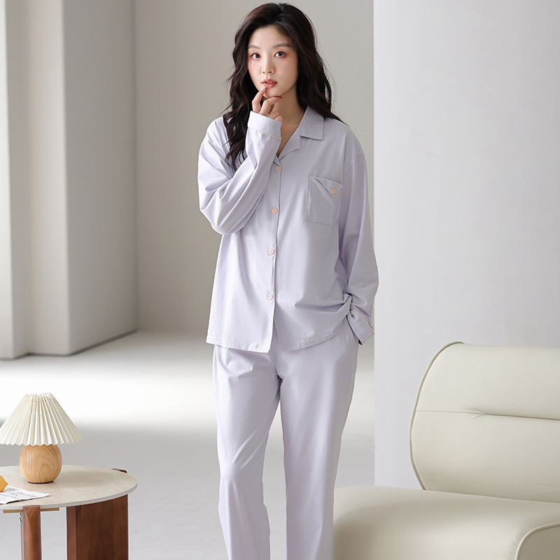 2025新款全棉春秋睡衣女长袖家居服套装翻领纯棉长裤宽松休闲百搭