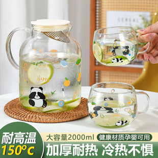 大容量冷水壶高硼硅玻璃水杯耐高温泡茶壶家用高颜值卡通玻璃水