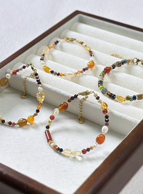 2025新款复古淡水珍珠多巴胺水晶钛钢玛瑙手链新中式工艺手工串珠