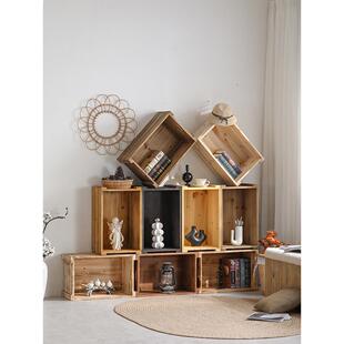 实木盒子收纳盒定制盒子覆古收纳盒超市矩形堆篮水果展示木框架盒