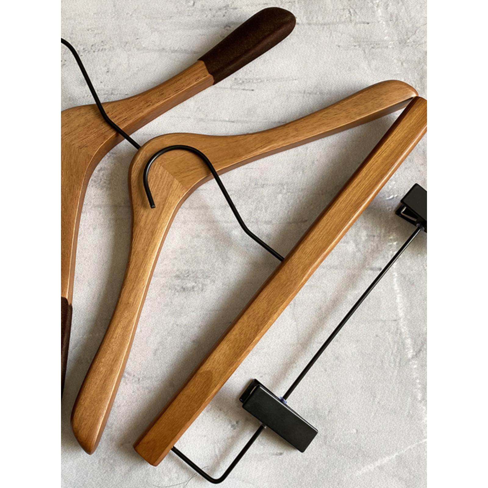 网红橡胶木服装店植绒防滑胡桃木色衣架实木男女服装店衣挂装裤架