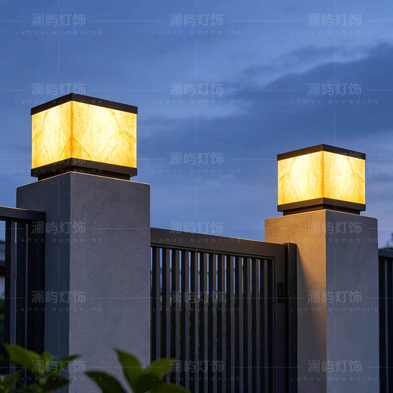 太阳能柱头灯户外围墙灯庭院灯两侧柱子灯大门灯别墅门头灯云石灯