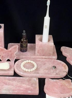 粉水晶天然大理石托盘 北欧梳妆台首饰化妆品收纳盘 家居桌面装饰