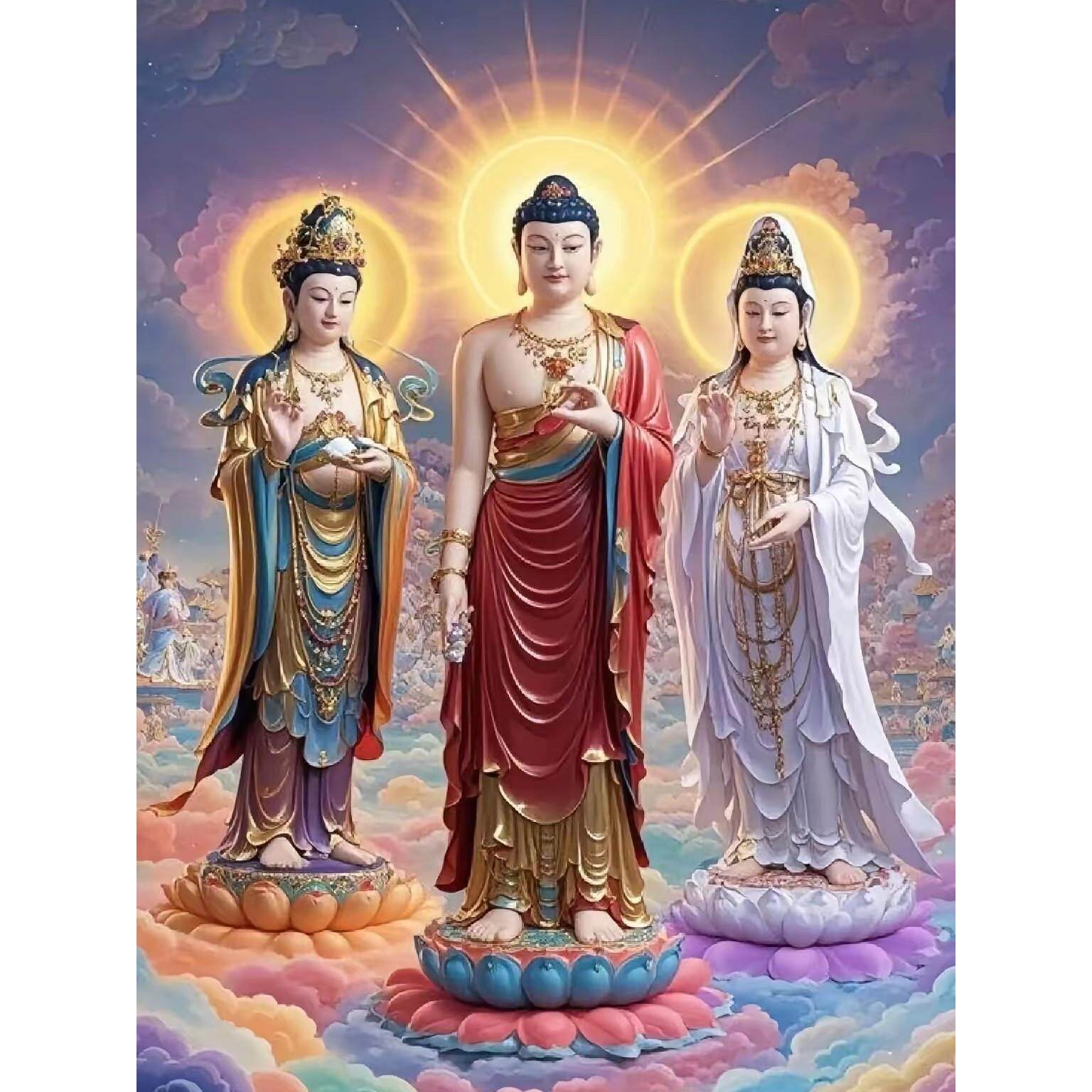 带框钻石画满钻方钻手工贴钻绣客厅玄关竖版2025新款佛像西方三圣