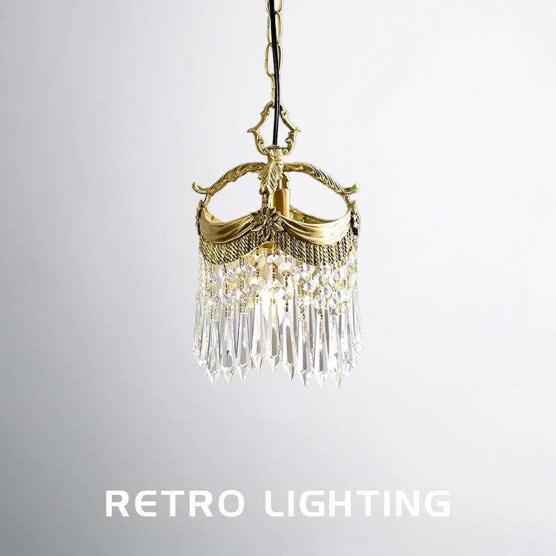 法国覆古全铜水晶中世纪风格小吊灯卧室床头灯通道入口衣帽间走廊