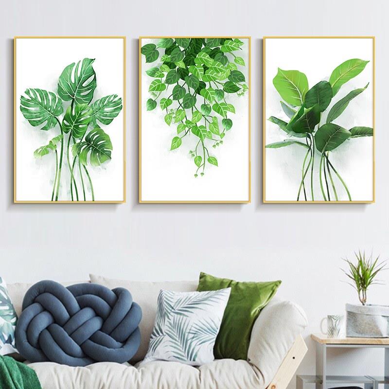 网红信装饰画现代极简主义客厅挂画绿叶植物斯堪的纳维亚风格壁画