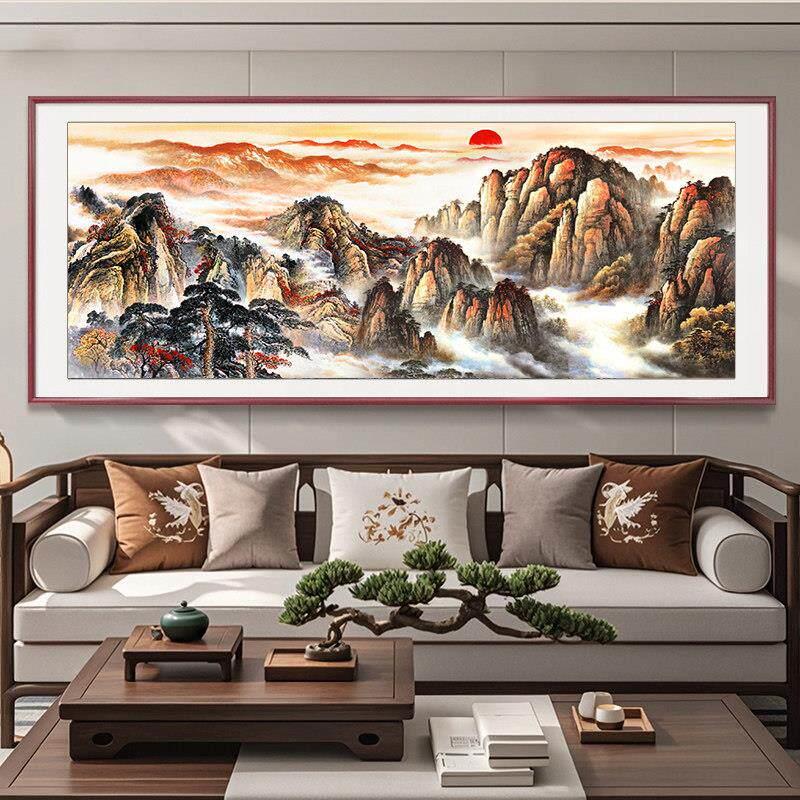 有山无水靠山图泰山日出挂画客厅背景纯山风景画办公室国画装饰画