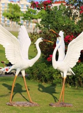 仿真白鹭雕塑玻璃钢动物装饰摆件庭院子假山水池塘户外花园林景观