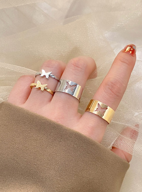 戒指套装2件套 欧美跨境热销创意个性蝴蝶ins同款朋克风情侣戒指