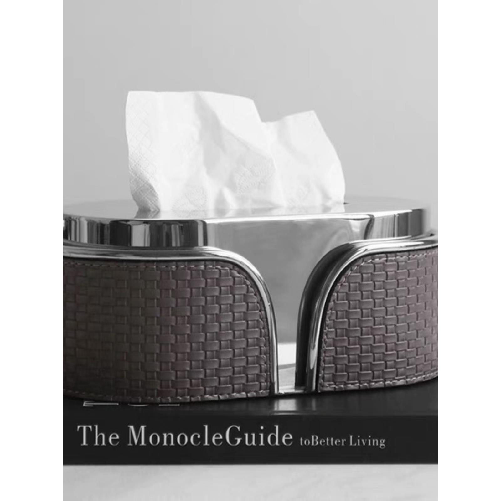 轻型豪华皮革纸巾盒客厅家庭咖啡桌不锈钢纸巾盒高端纸巾盒托盘套