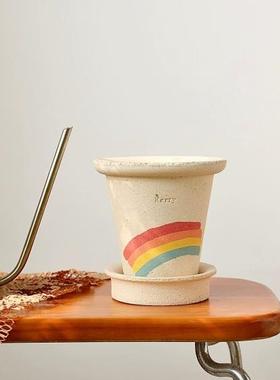 Kerry 彩虹花盆 景德镇粗陶手工花盆 透气 绿植花盆 ins简约风