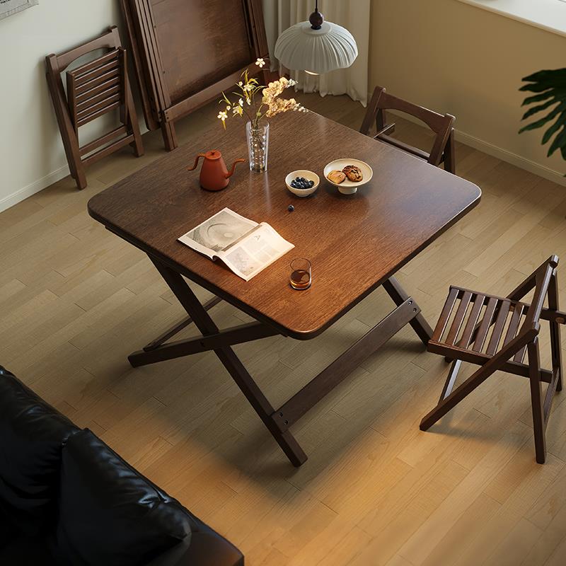中古风实木手搓麻将桌掼蛋桌子家用简易可折叠吃饭桌子小户型餐桌