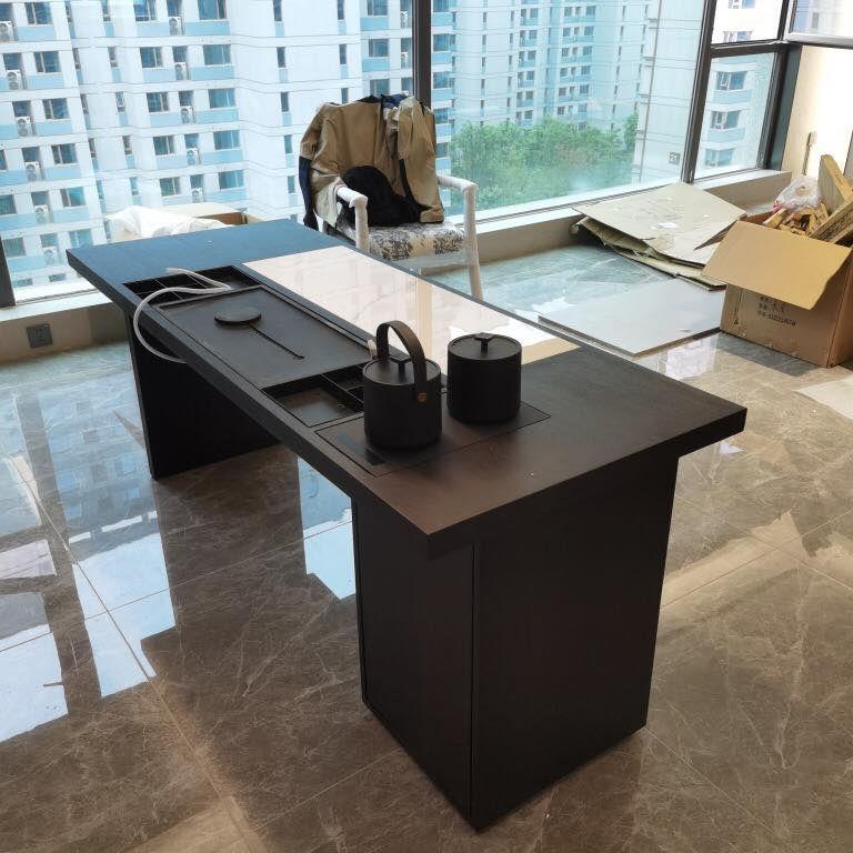 意式极简实木岩板茶桌椅组合现代轻奢阳台烧水壶一体高级感泡茶台