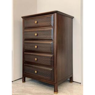 新中式五斗柜实木五斗橱卧室客厅乌金木收纳柜储物柜家用边柜靠墙