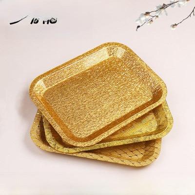金色托盘亚克力果盘方形礼拜盘客厅糖果果干小吃加厚矩形果盘
