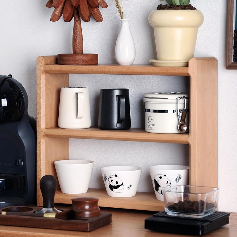 实木桌面置物架樱桃木胡桃木杯架咖啡角马克杯收纳架茶具摆件收纳