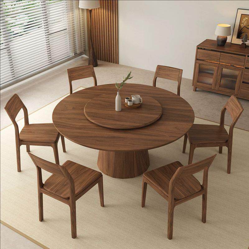 北美黑胡桃木圆桌实木餐桌椅组合现代简约中式家用圆形吃饭桌新款