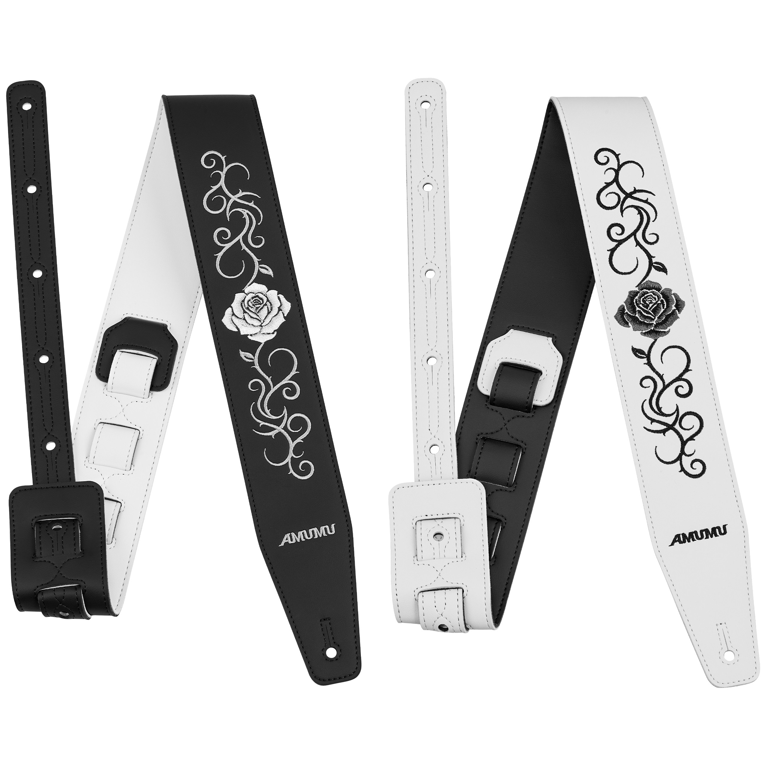 AMUMU真皮吉他背带通用加宽加厚民谣电吉他贝斯刺绣绒面斜挎肩带