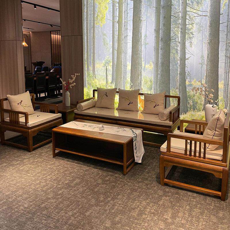 北美黑胡桃木实木办公沙发组合办公室商务接待会客新中式沙发茶几