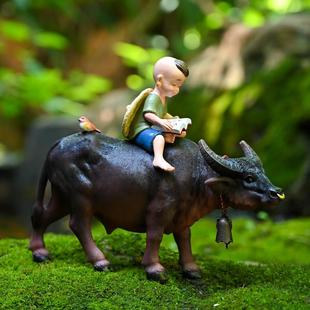 创意牧童骑牛桌面客厅陈设园艺假山小牛景观装饰模拟水牛树脂装饰