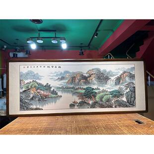 纯手绘山水画国画办公室沙发背景墙装饰画聚宝盆福居宝地挂画订制