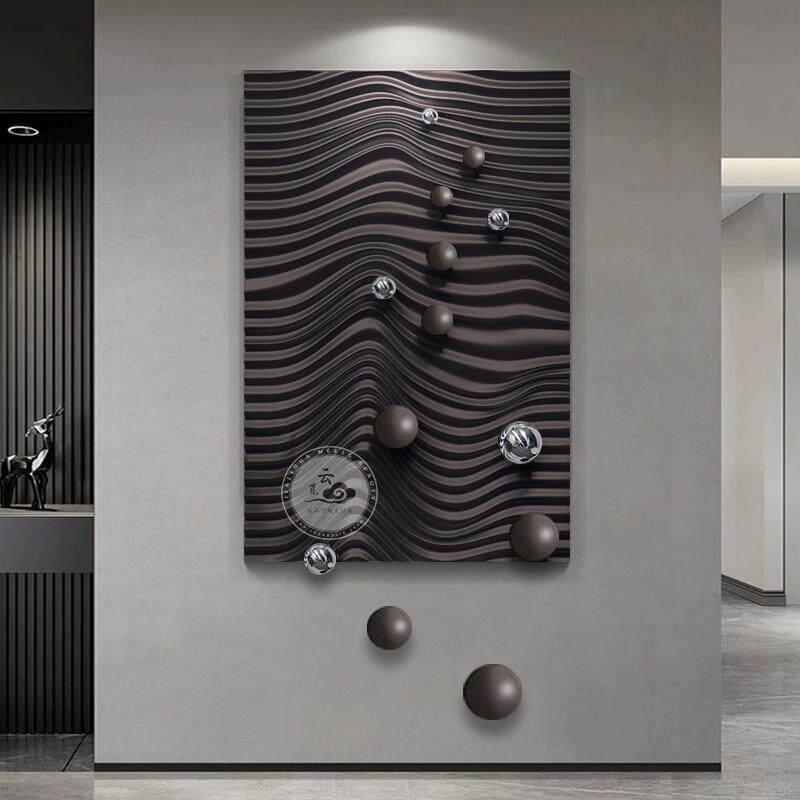 现代简约不锈钢球玄关装饰画大气走廊过道挂画创意立体浮雕实物画
