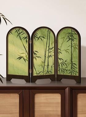 竹报平安中古风屏风桌面摆件覆古玄关柜茶桌装饰品艺术客厅摆画