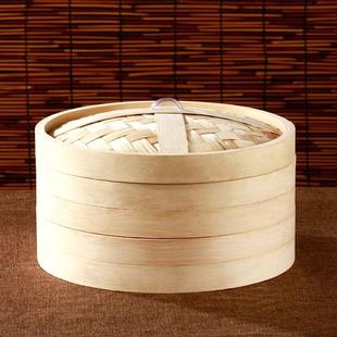 蒸笼家用竹制蒸笼商用小笼包蒸架多层竹笼屉竹编盖隔水通风圆形