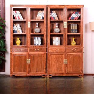 刺猬紫檀书柜实木中式展示柜红木防尘玻璃门带门置物架彷古书橱柜