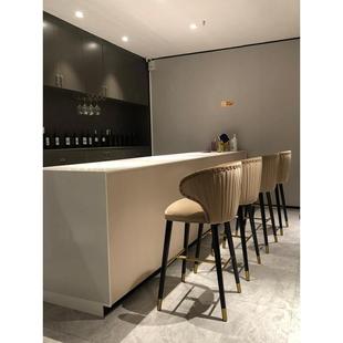 吧椅轻奢家用高脚凳吧台椅酒吧前台接待椅靠背绒布不锈钢实木吧椅