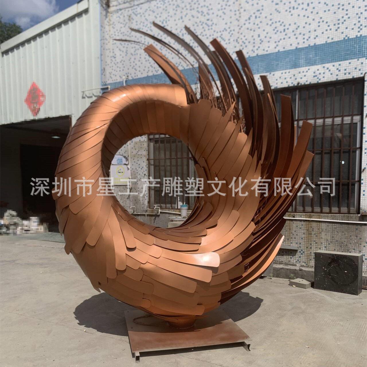 接来图定制源头工厂不锈钢古铜色抽象凤凰尾商业中心大型艺术装置