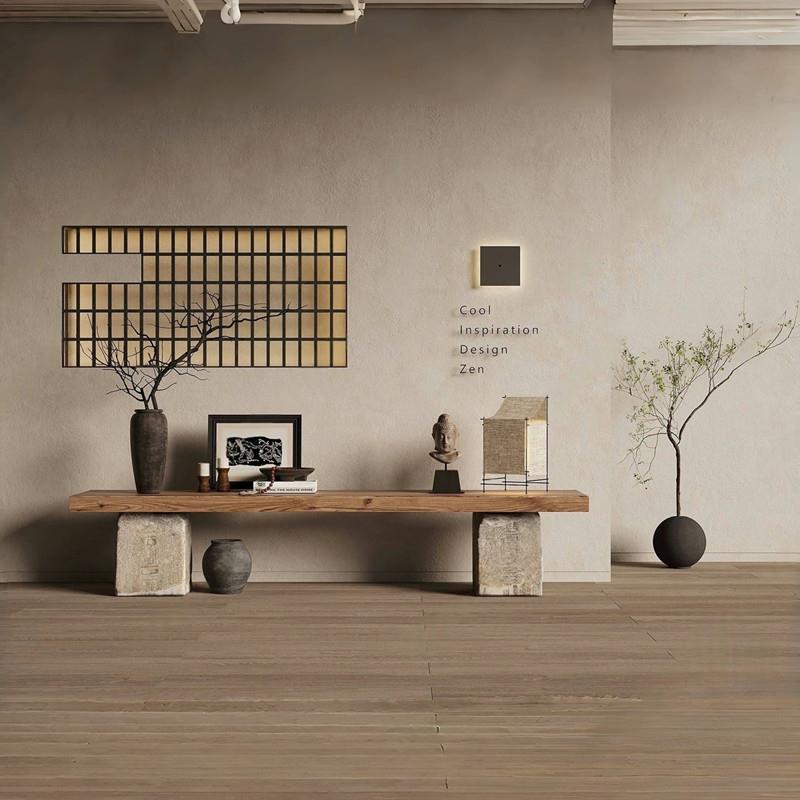 诧寂风实木长条凳复古做旧咖啡店装饰摆件仿石案台玄关条条案矮凳