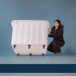 加厚塑料周转箱带轮子长方形大号电商服装布草巾手推车白色中转箱