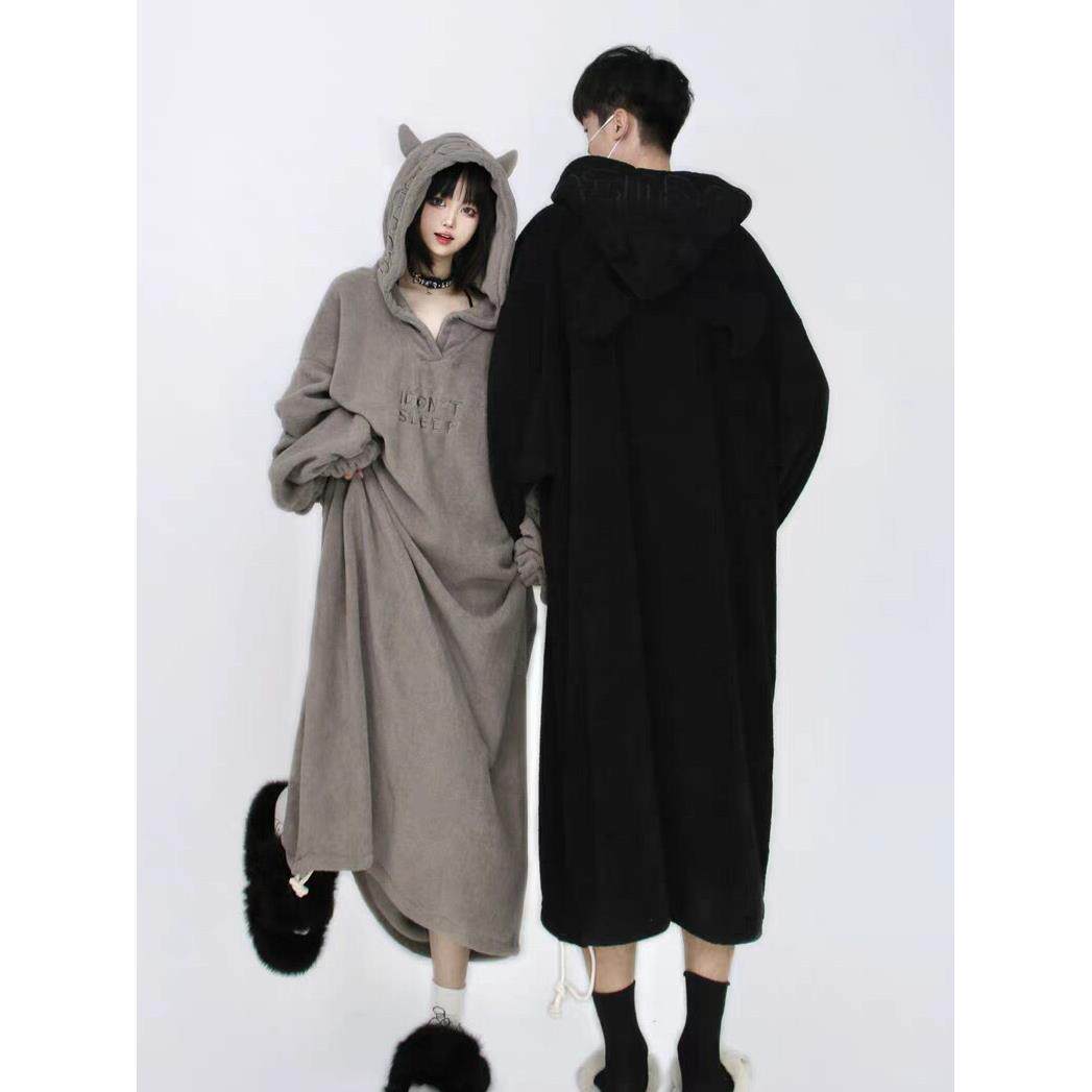 女式睡衣冬季珊瑚绒加厚连体夫妻家用服装男女大号睡袍小魔鬼睡衣