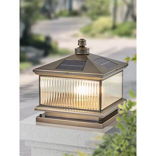 全铜柱头灯太阳能户外庭院灯别墅大门灯门柱灯室外防水围墙柱子灯