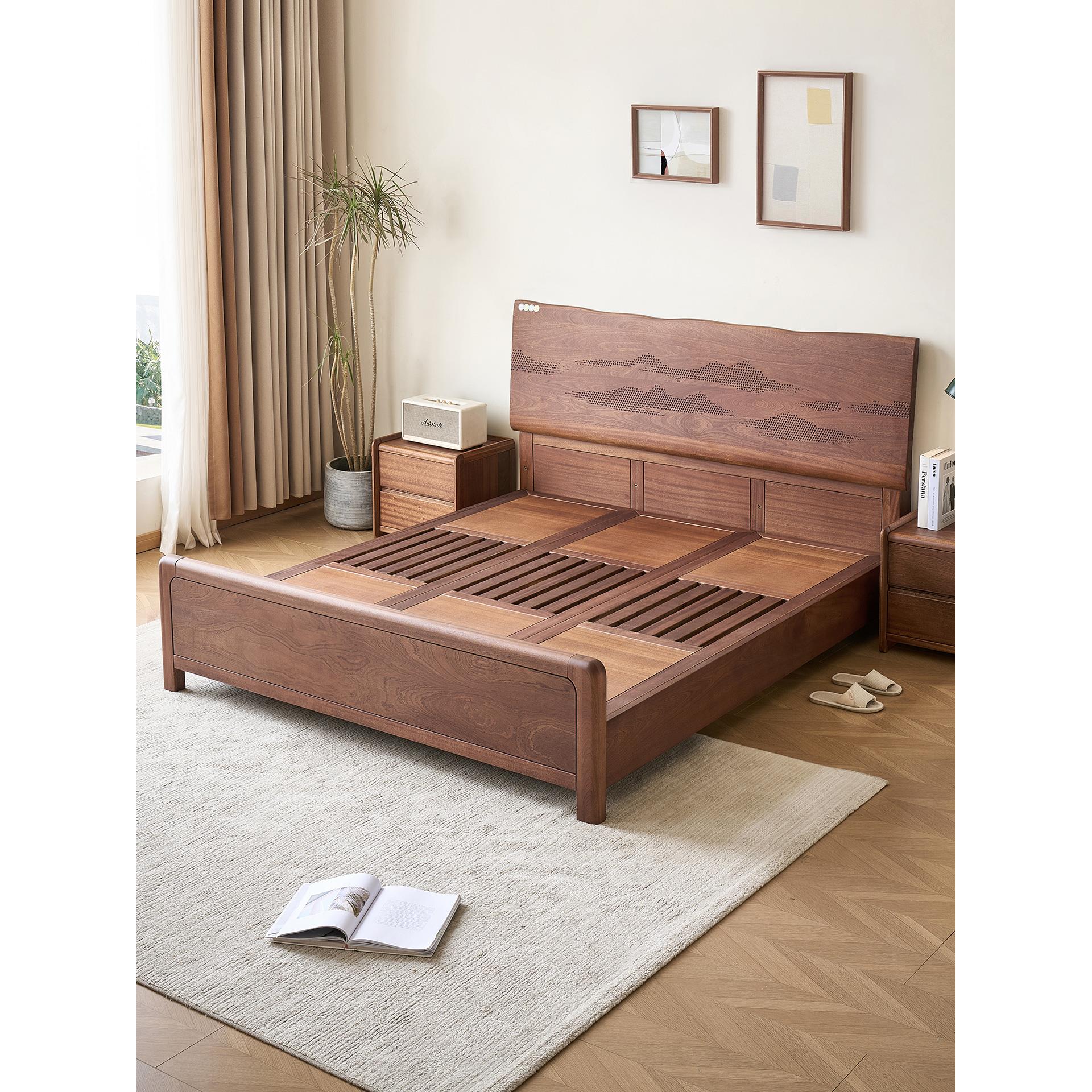 北美黑胡桃木床全实木1.8米现代简约1.5主卧双人大婚床家具A501