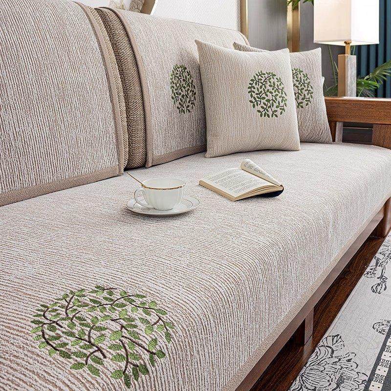 新中式沙发垫四季通用防滑实木坐垫雪尼尔沙发套罩高端沙发盖布巾
