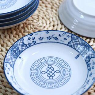 家用青花瓷中式6英寸6个套装骨碟小盘子糕点冷盘子釉下彩陶瓷餐具