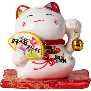 六小福招财猫摆件 小号陶瓷存钱罐精美可爱礼物礼盒装客厅办公桌