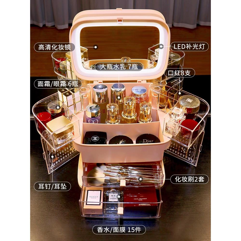 采购产品网红化妆品收纳盒,护肤品,梳妆台,桌面防尘带Led镜,