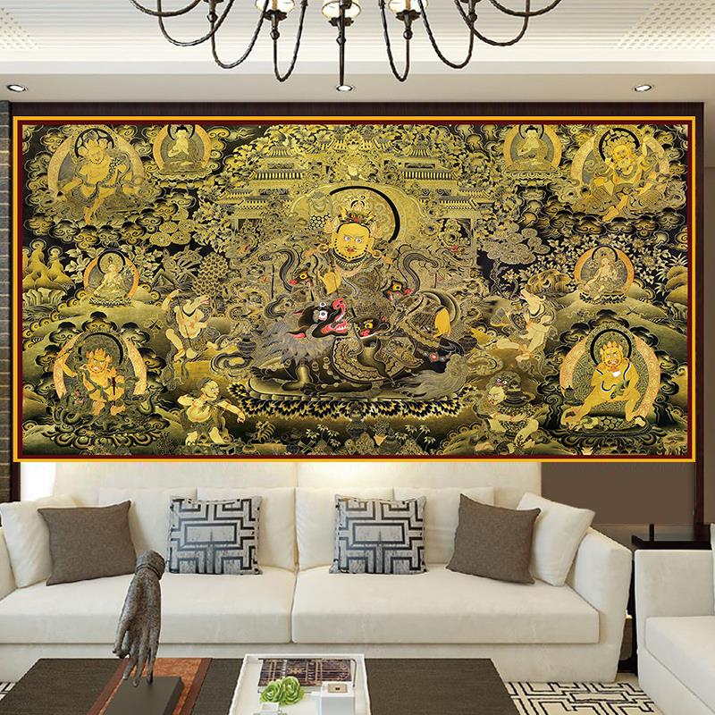 财宝天王藏式墙布挂布床头卧室墙壁装饰壁画 画背景墙遮挡画 画布