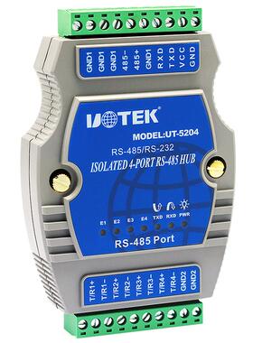 UTEK/宇泰UT-5204 4口RS485集线器HUB光电隔离型 RS232/485转4路485集线器有源型4口分配器加强防雷