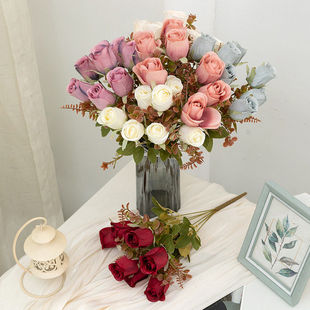 七头玫琳花苞苞花束婚礼手捧花道具假花摆件婚庆玫瑰花仿真花