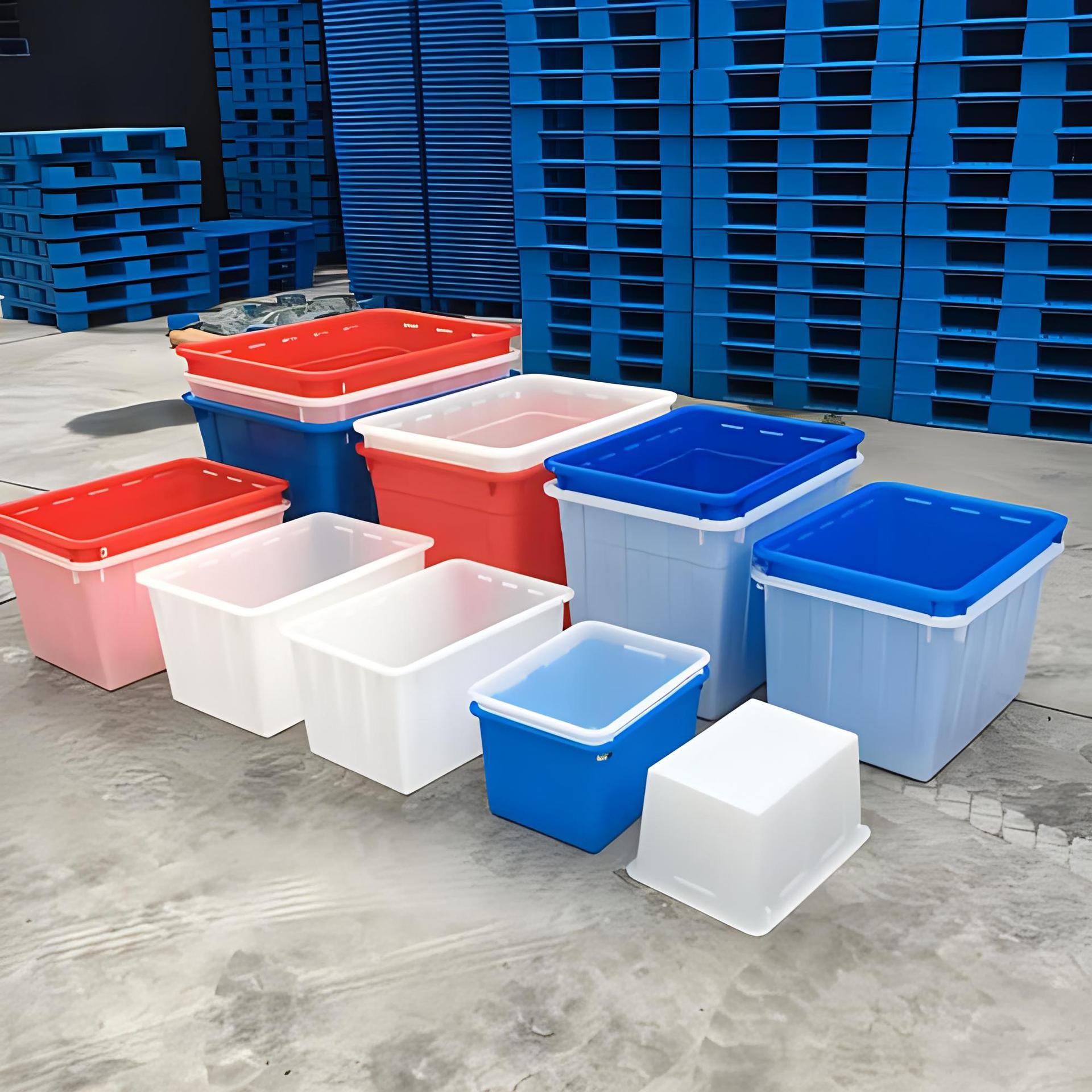 加厚蓝色白色水塑料水箱加带轮UWI盖牛筋箱产养殖箱泡箱瓷砖塑胶