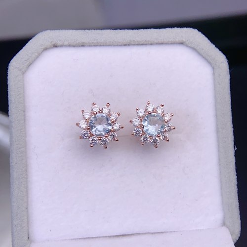 天然比克太阳花海蓝宝耳钉