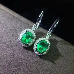 [地质大学珠宝]天然哥伦比亚祖母绿耳钉女925银镶嵌小众首饰礼物